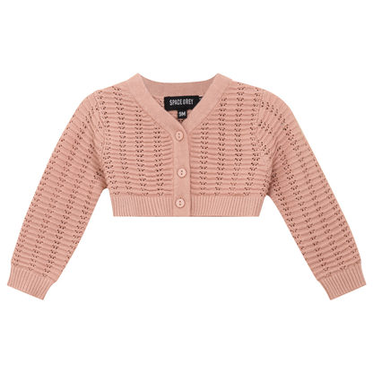 Pointelle Knit Cropped Cardigan Rosebud