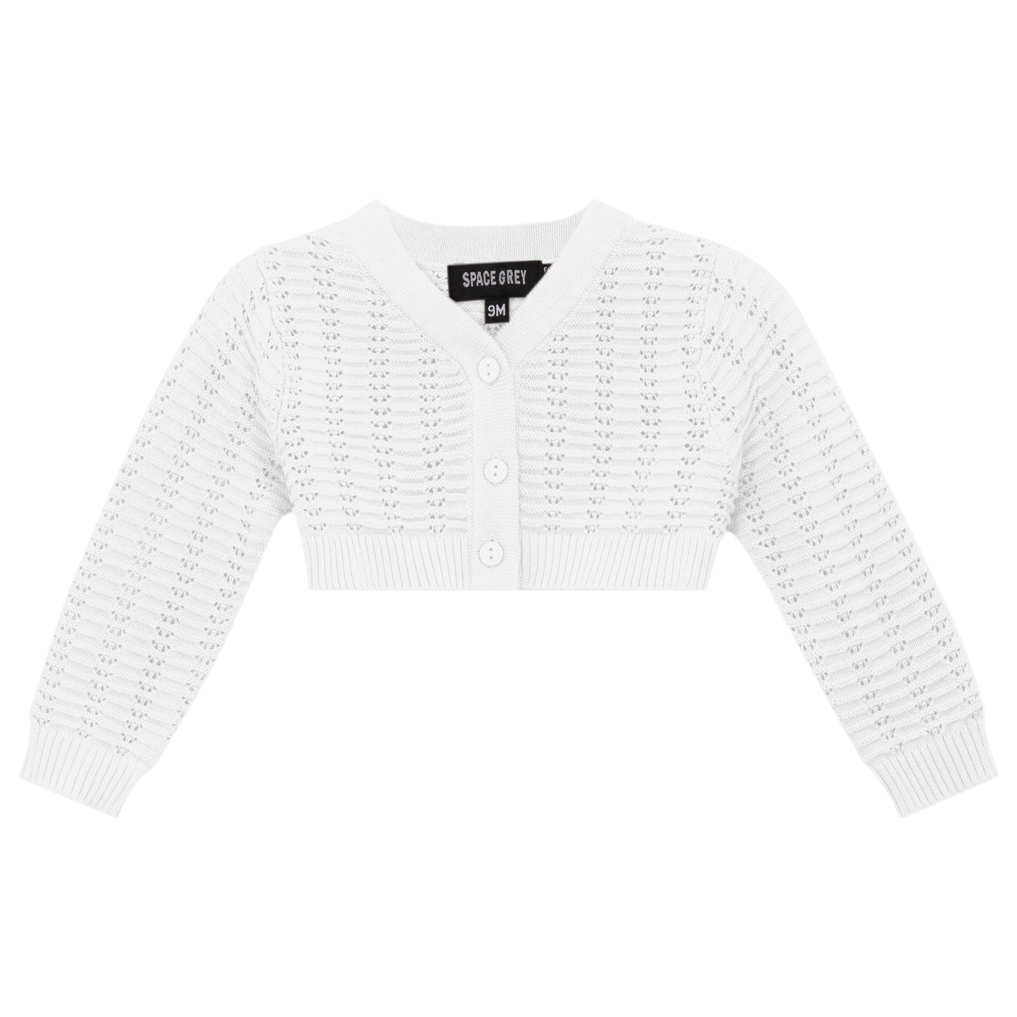 Pointelle Knit Cropped Cardigan White