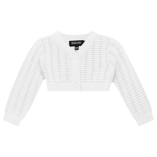 Pointelle Knit Cropped Cardigan White
