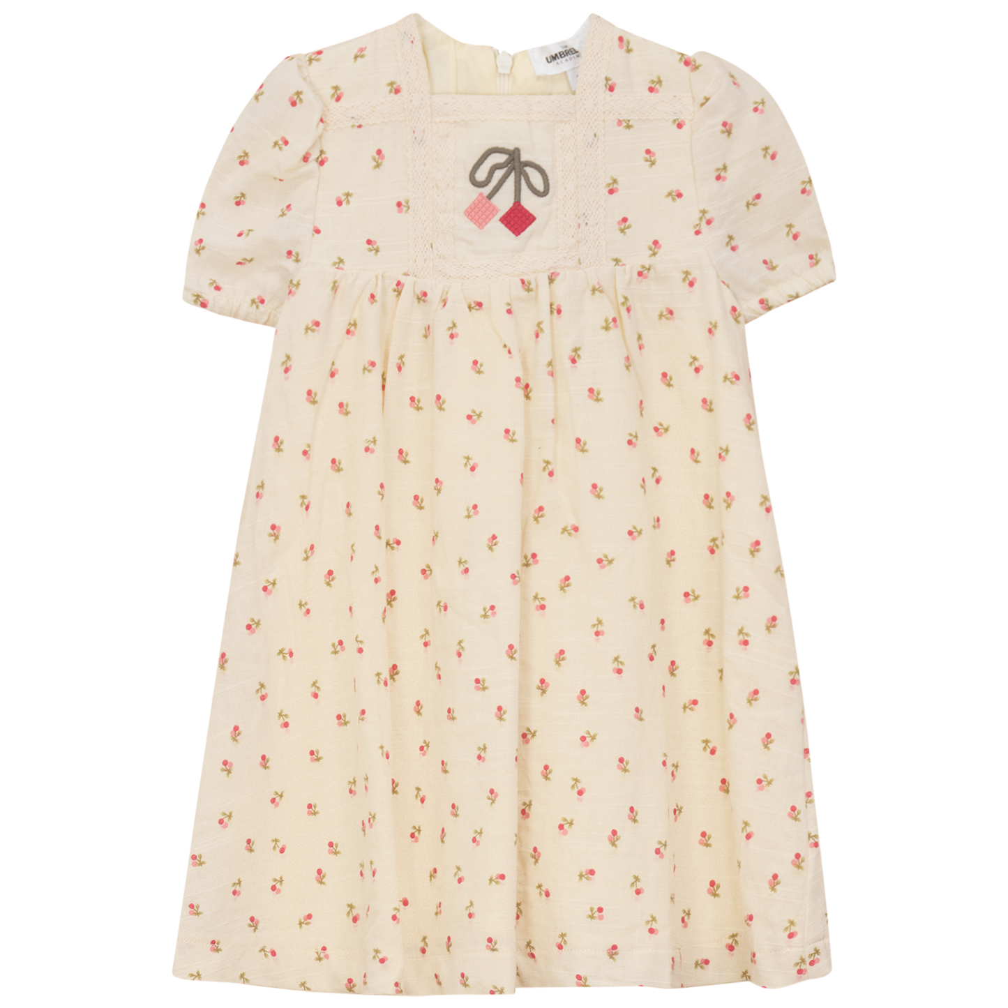 Cherry Printed Linen Dress Pink
