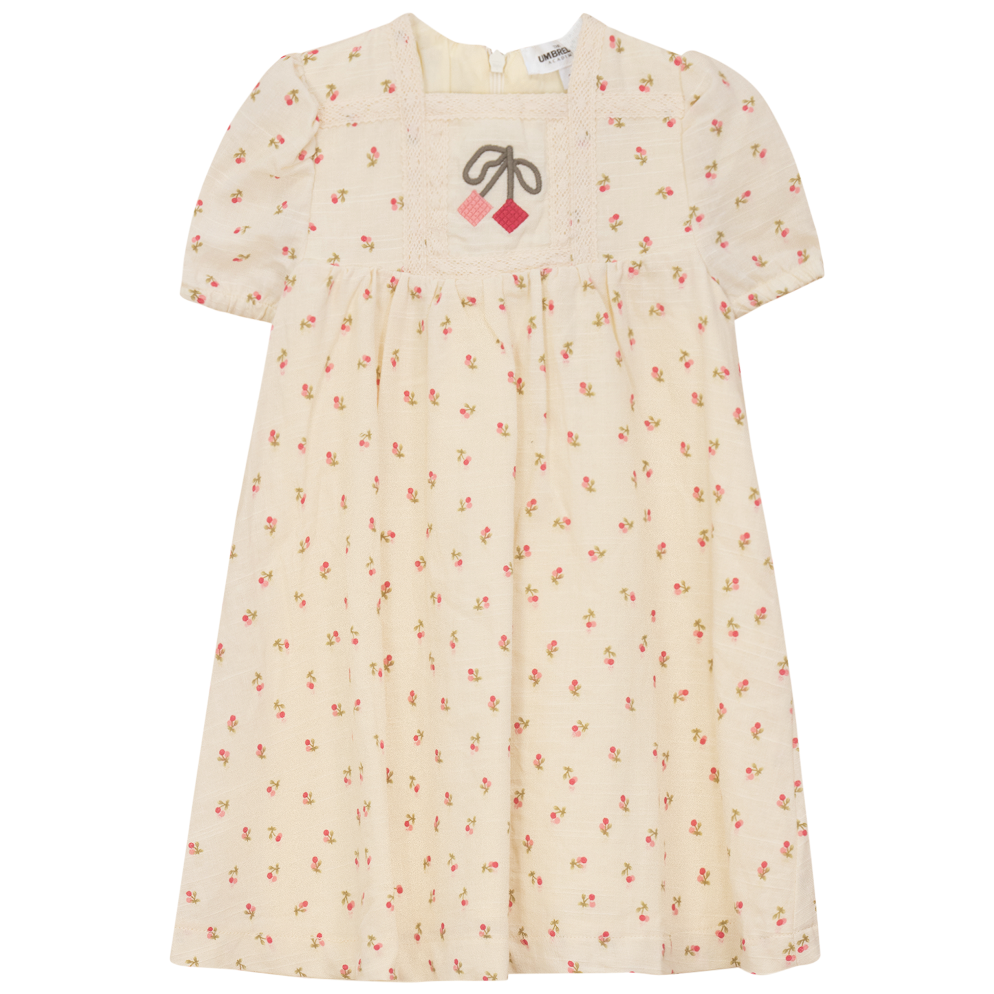 Cherry Printed Linen Dress Pink
