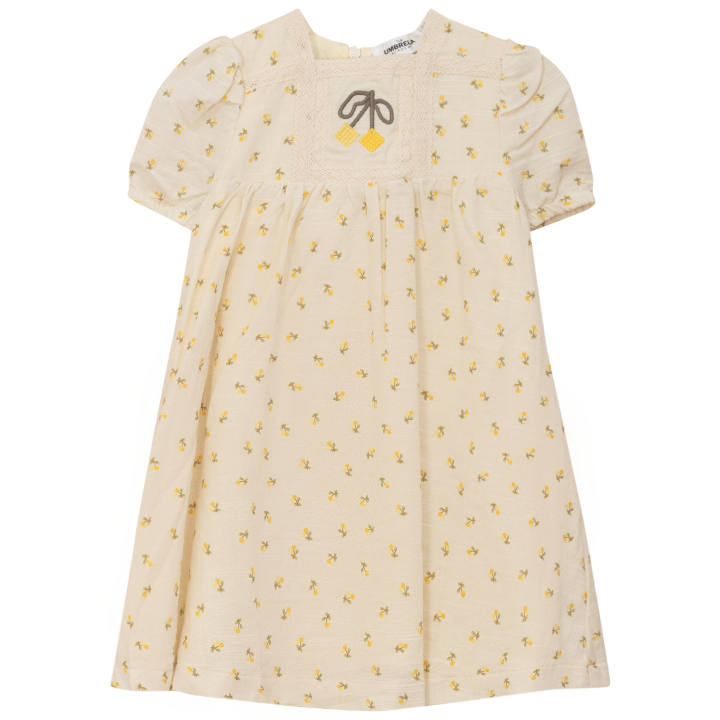 Cherry Printed Linen Dress Yellow