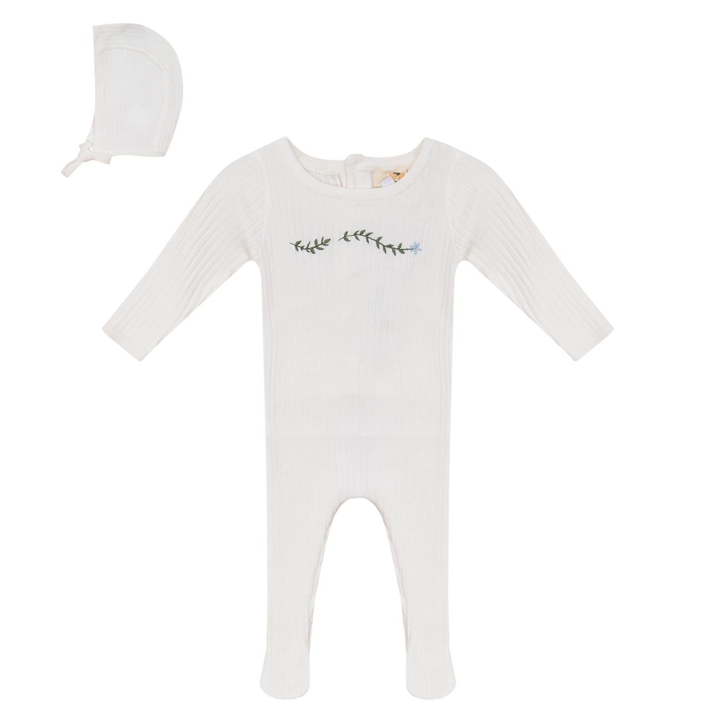 Rib Knit Stretchie and Bonnet Off White