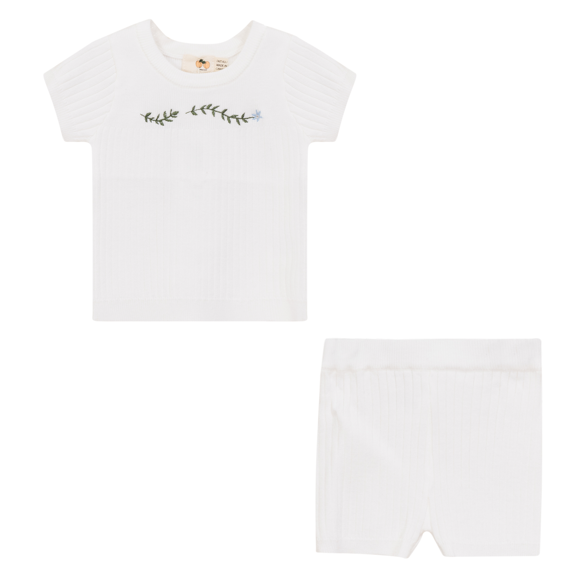 Rib knit Top and Shorts Set Off White