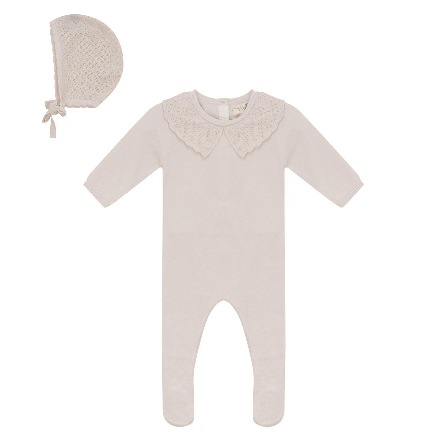 Knit Crochet Onesie and Hat Light Beige