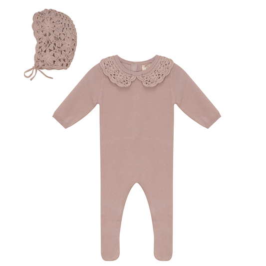 Knit Crochet Onesie and Hat Rose Cloud