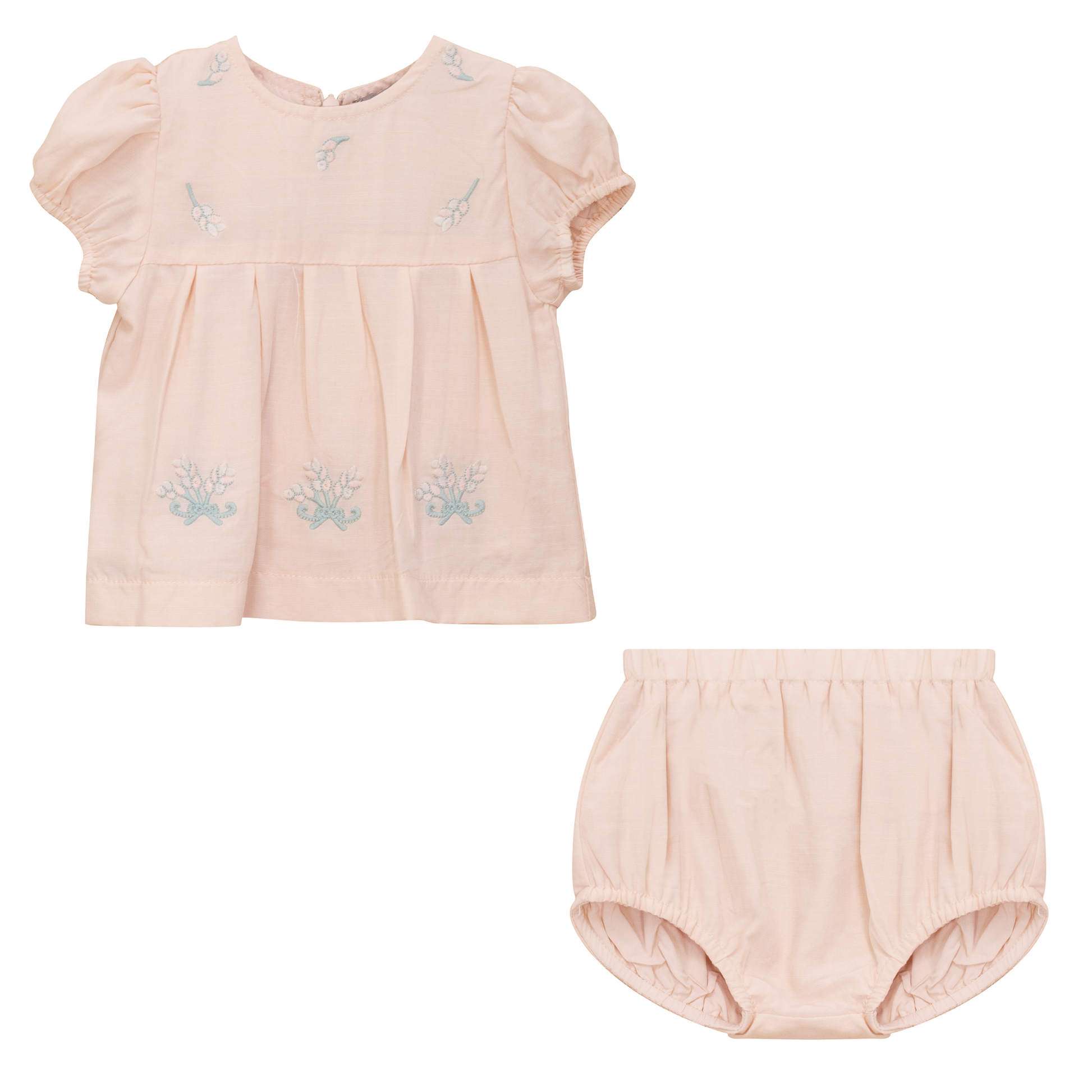 Cotton Floral Embroidered 2Pc Set Pink