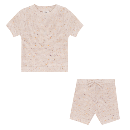 Speckled Waffle Knitted 2pc Set Beige