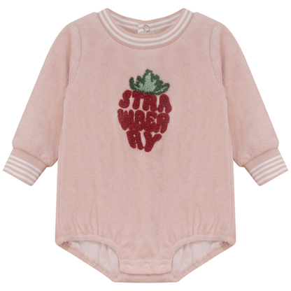 Strawberry Striped Teryy Onesie Pink