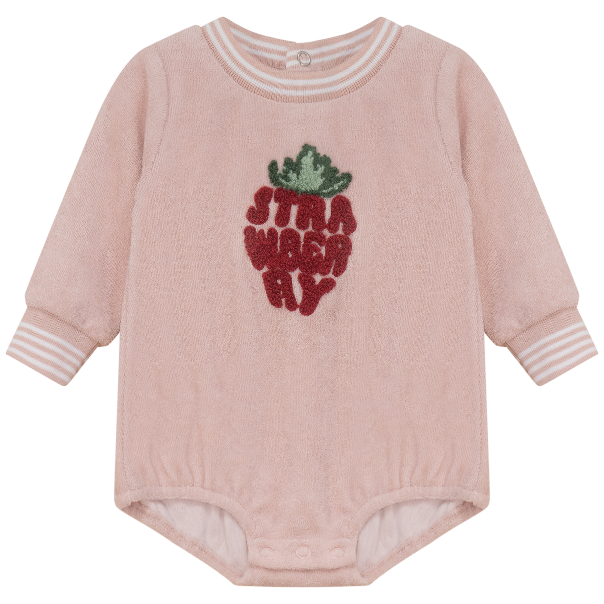 Strawberry Striped Teryy Onesie Pink