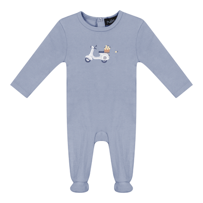 Scooter Bicycle Print Onesie Blue