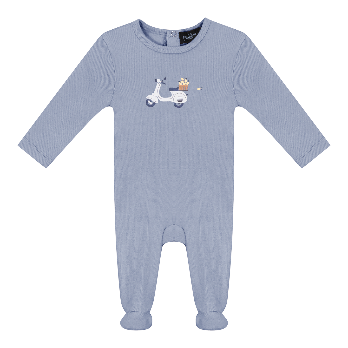 Scooter Bicycle Print Onesie Blue