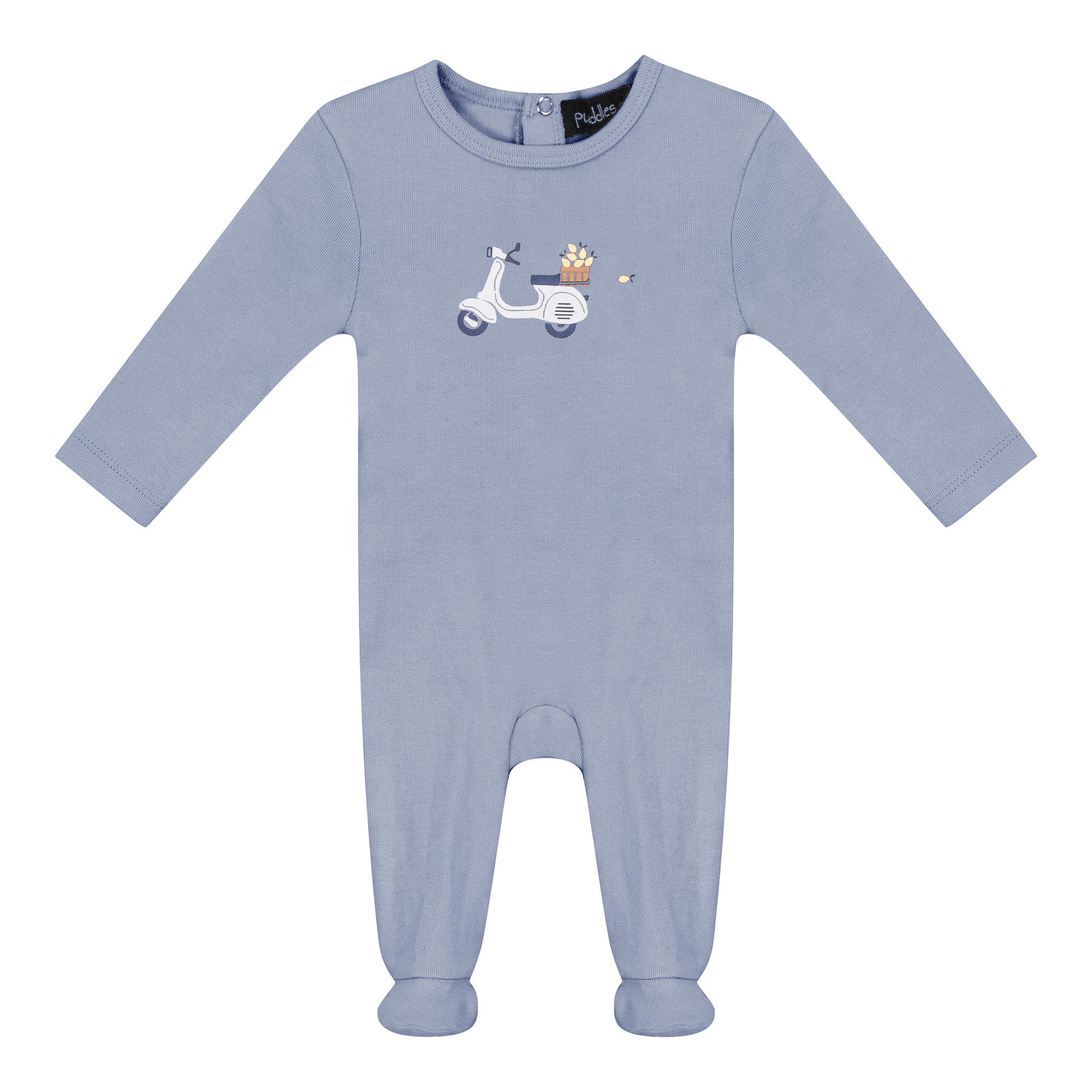 Scooter Bicycle Print Onesie Blue
