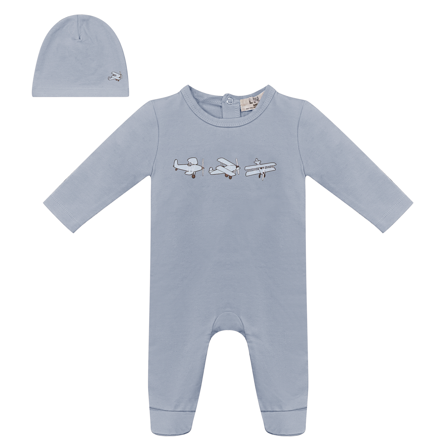 Balerina Plane Print Onesie with Hat Blue