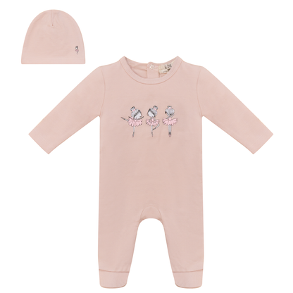 Balerina Plane Print Onesie with Hat Soft Pink