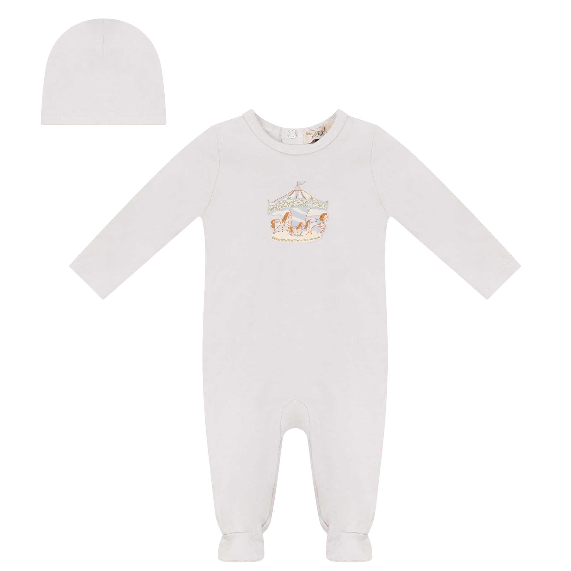 Carousel Print Onesie with Hat Off White