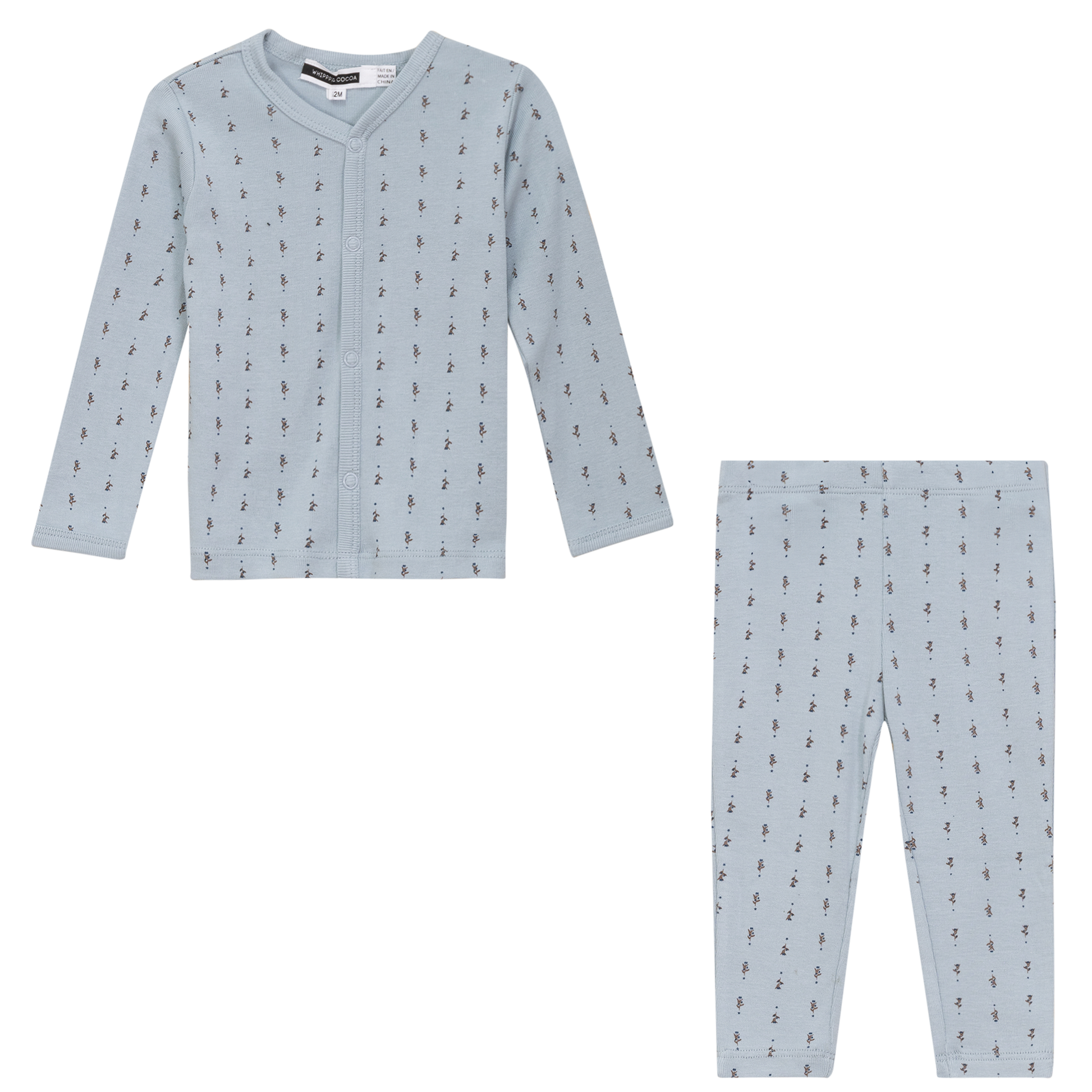 Grandpa Style Printed 2Pc Set Blue Mist
