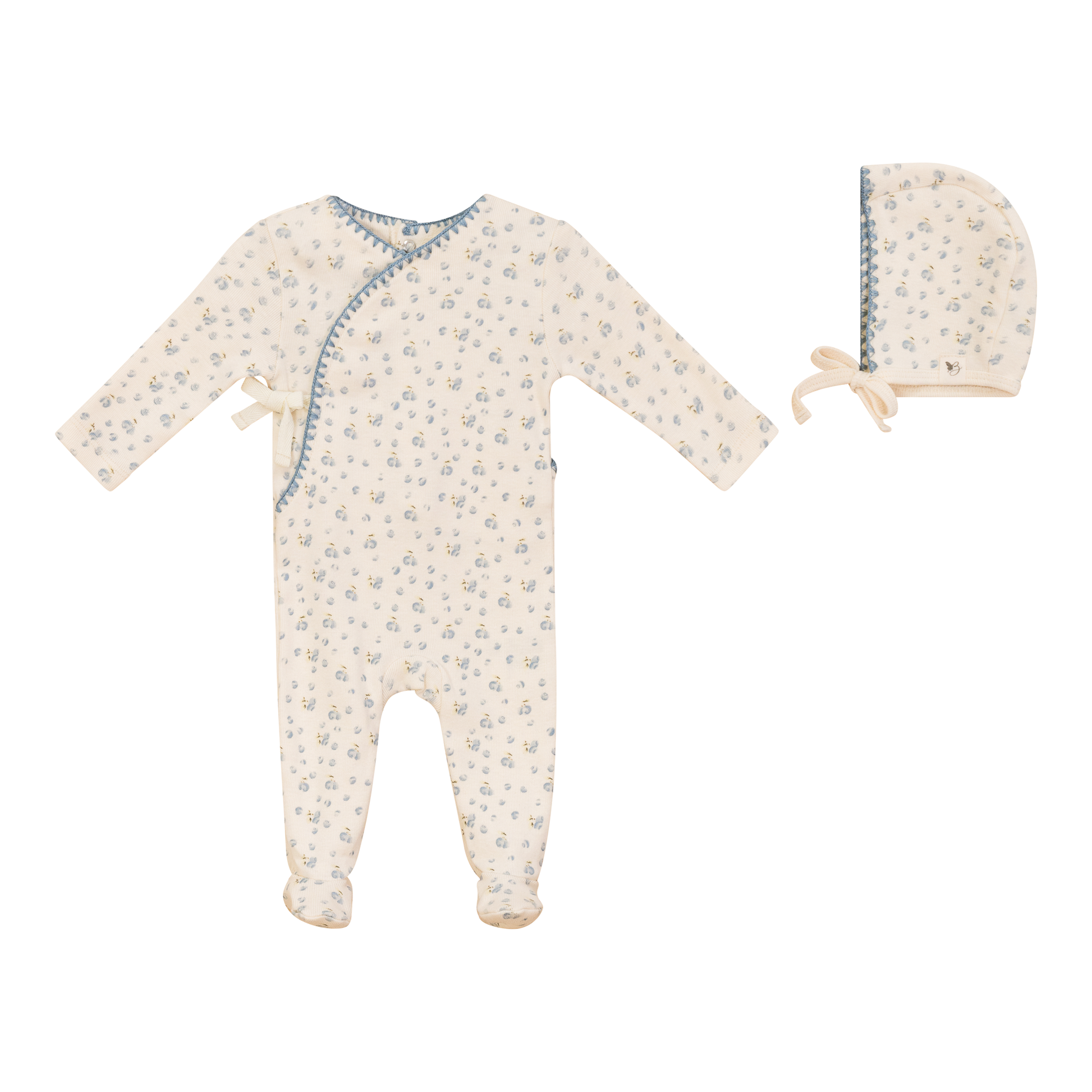 Ribbed Floral Onesie with Hat Blue