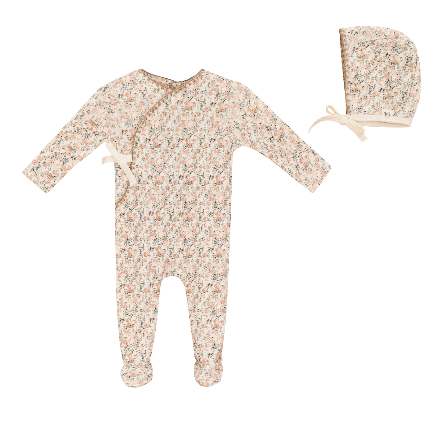 Ribbed Floral Onesie with Hat Maple