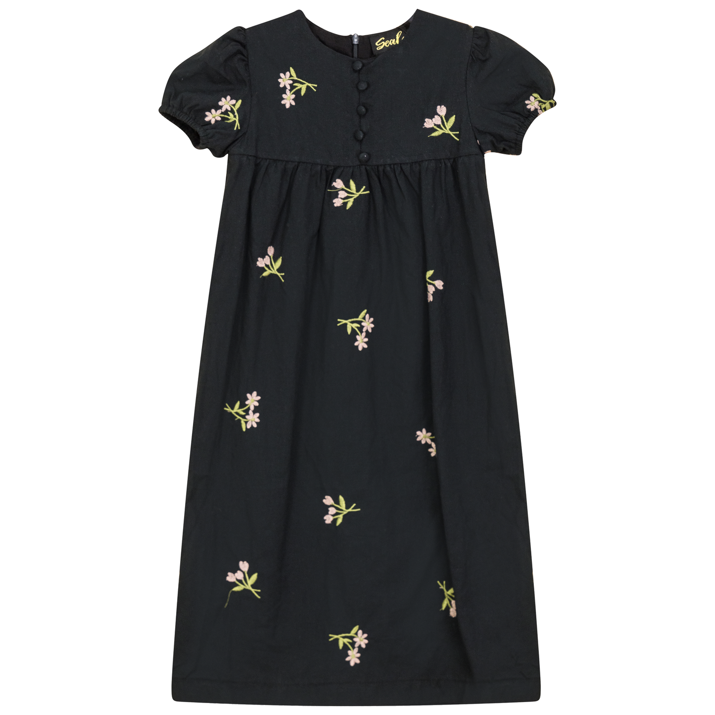 Woven Embroidered Floral Robe Black