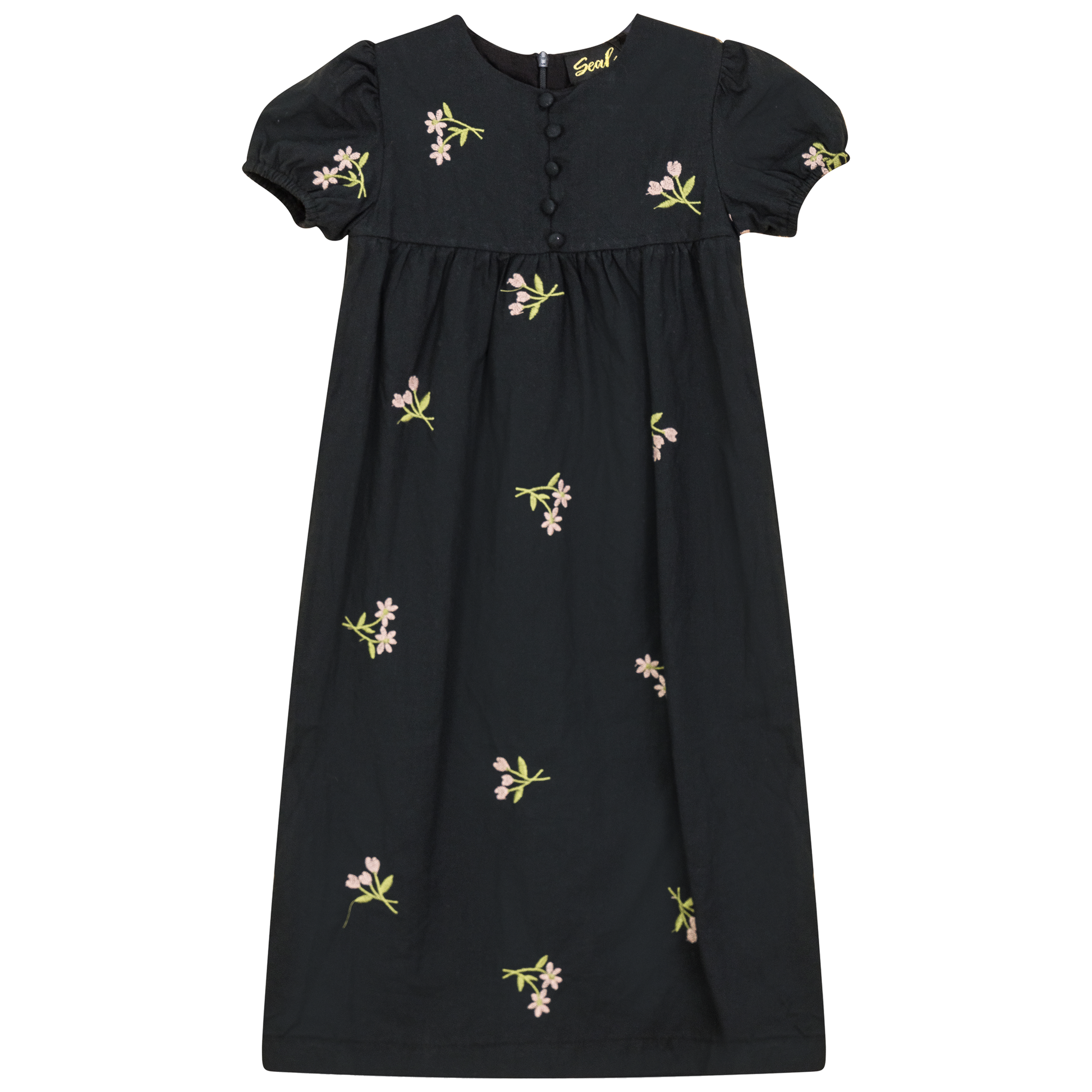 Woven Embroidered Floral Robe Black