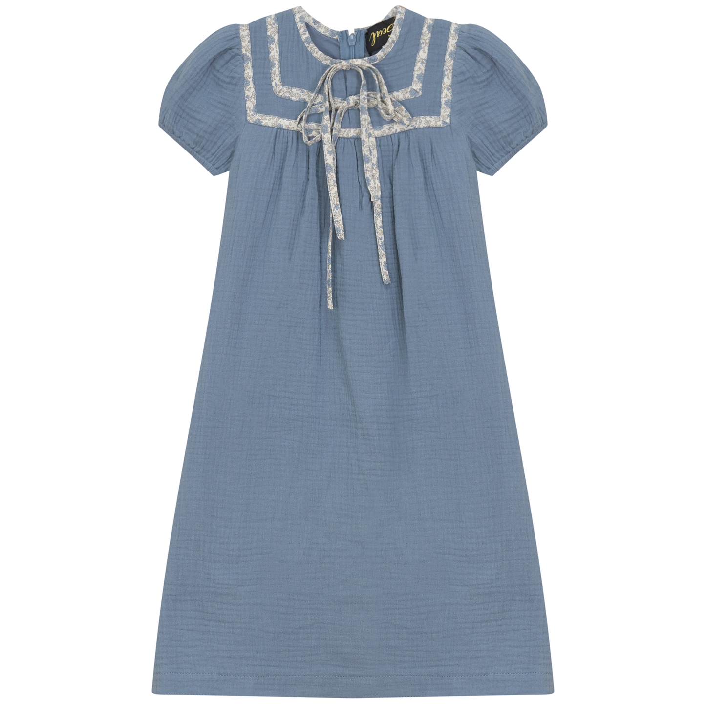 Floral Tape Gauze Robe Blue