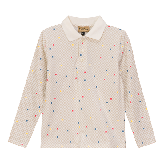 Checkered Long Polo Off White Multi Chechered