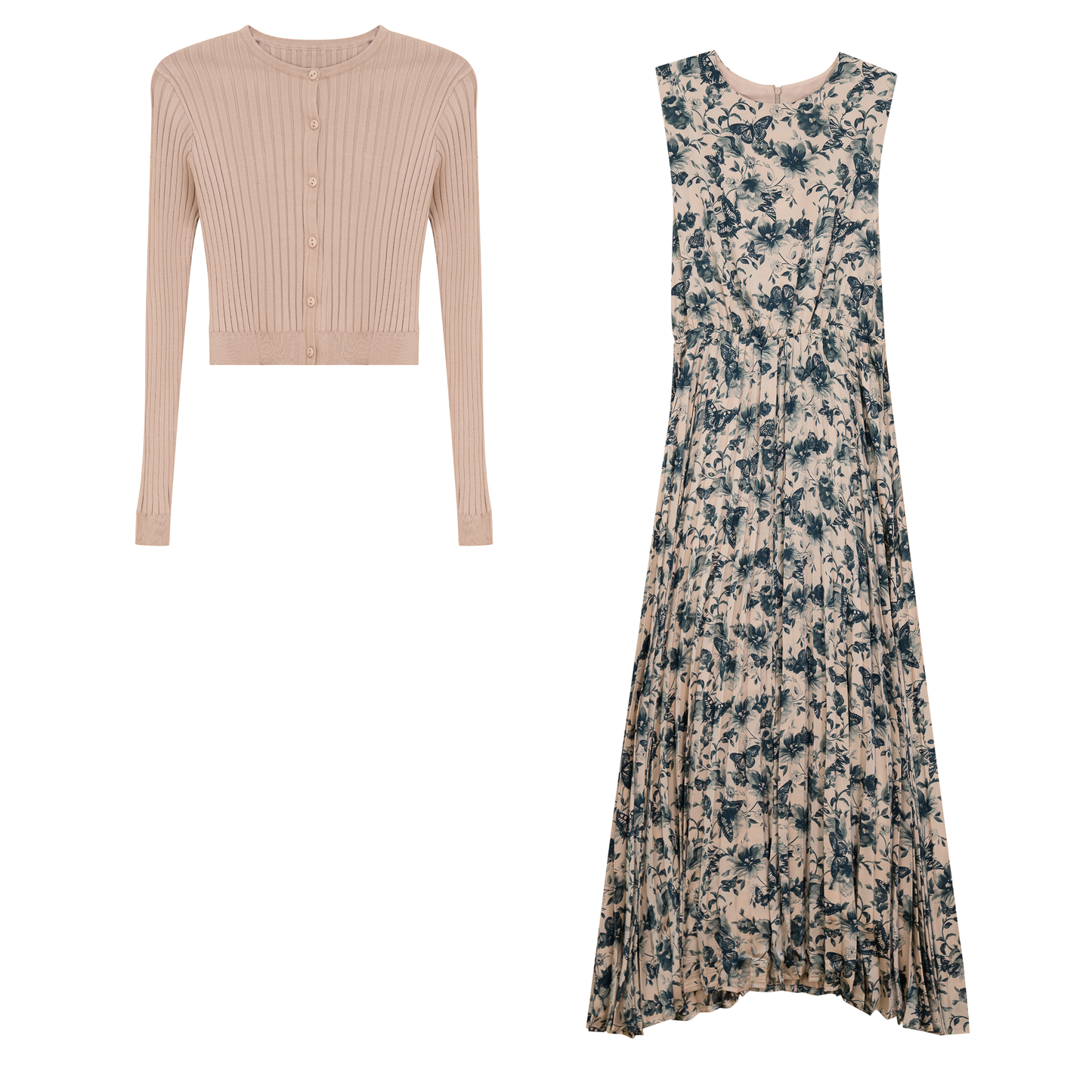 Pleated Printed Jumper Set Dark Green