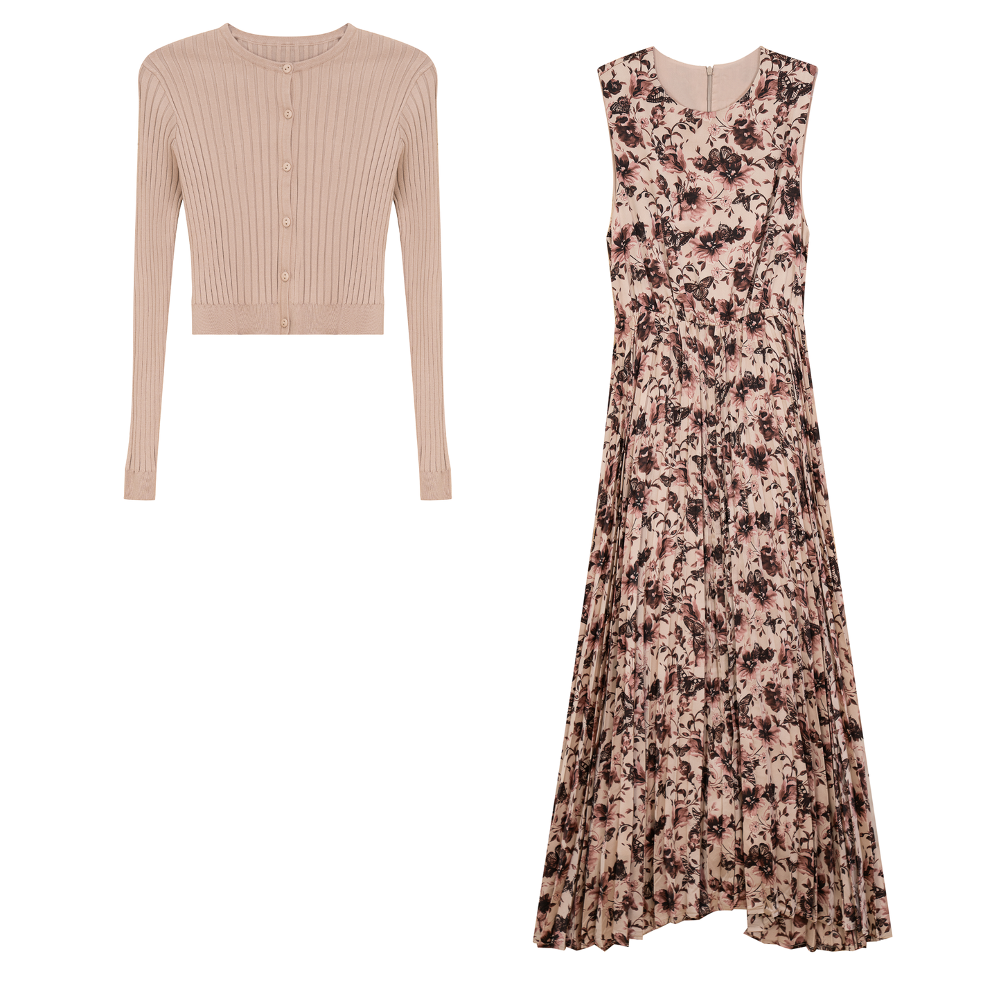 Pleated Printed Jumper Set Pink