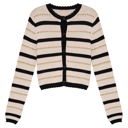 Knit Embroidered Cardigan Dark Almond