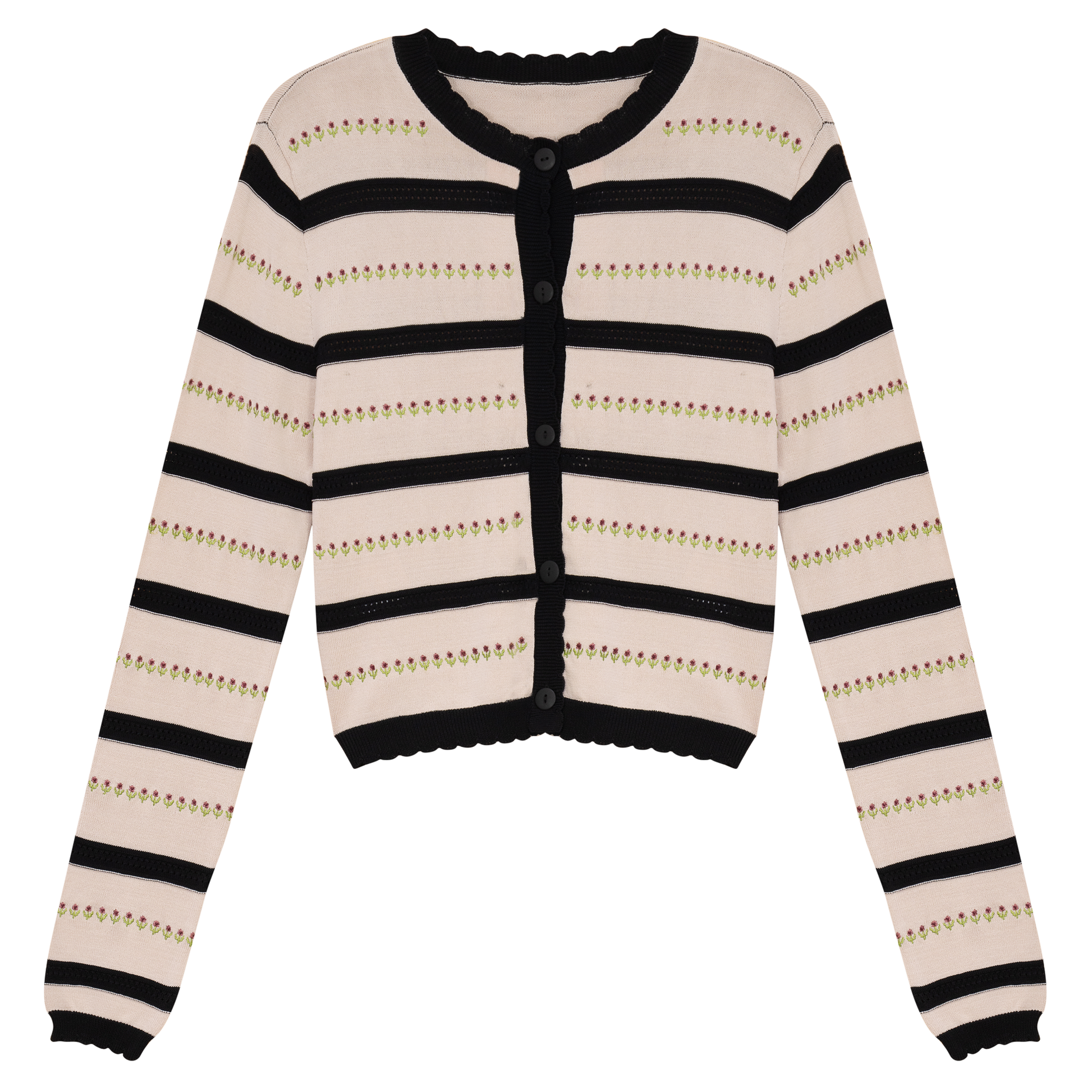 Knit Embroidered Cardigan Dark Almond