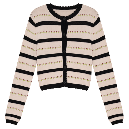 Knit Embroidered Cardigan Dark Almond