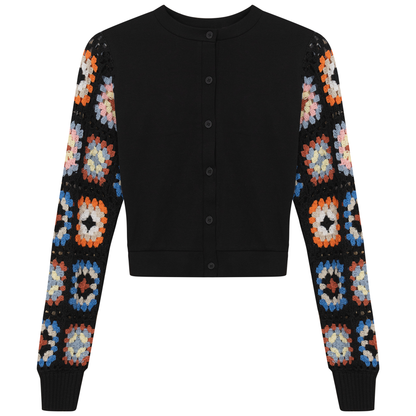 Knit Crochet Cardigan Black
