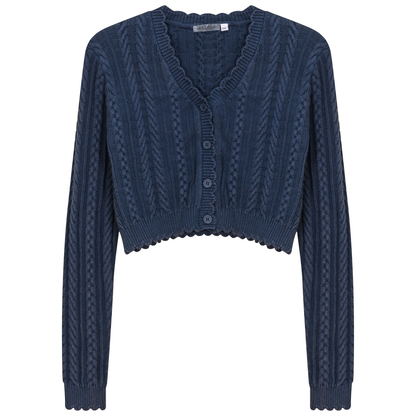 Distressed Braided Knit Cardigan Distressed Denim