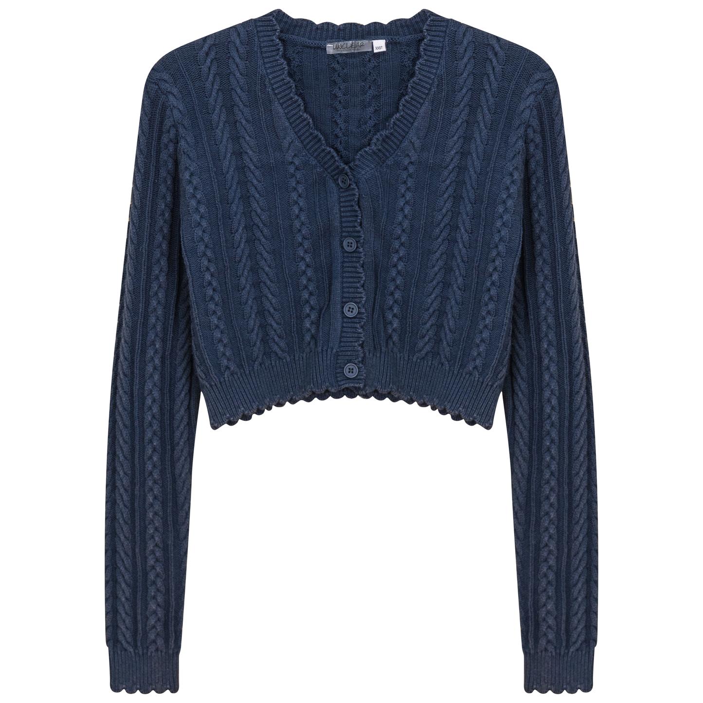 Distressed Braided Knit Cardigan Distressed Denim