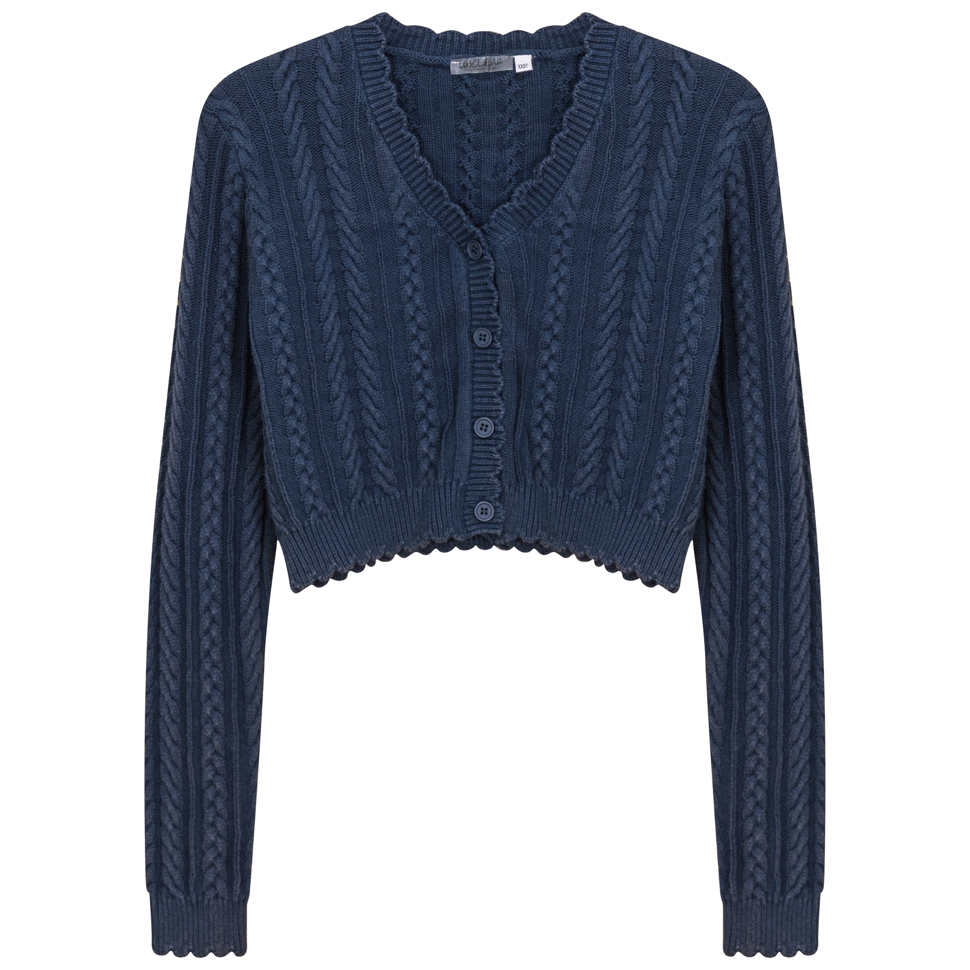 Distressed Braided Knit Cardigan Distressed Denim