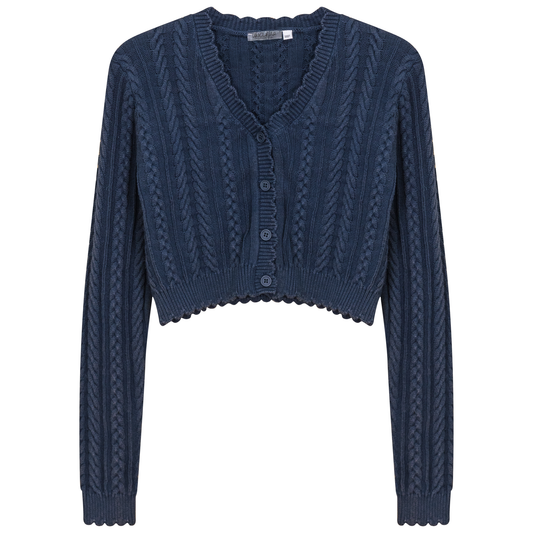 Distressed Braided Knit Cardigan Distressed Denim