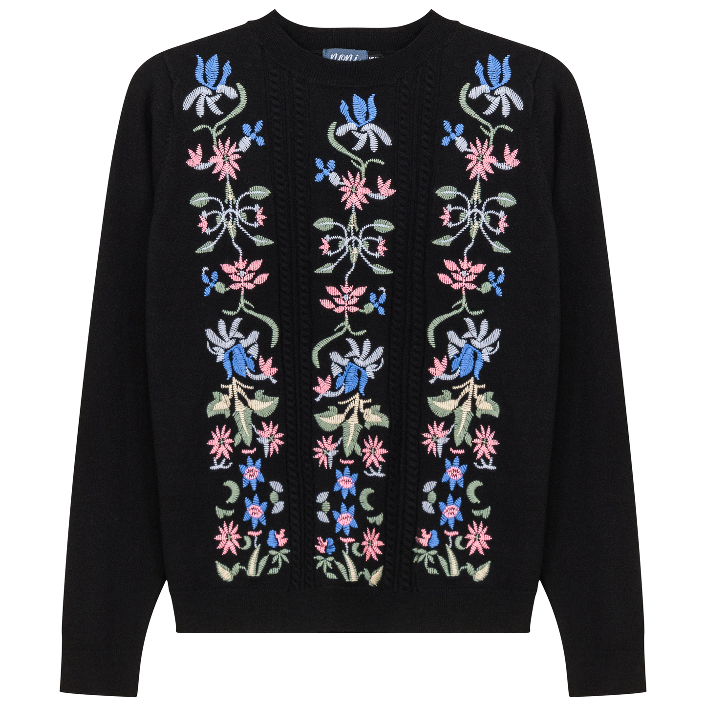 Floral Embroidered Sweater Black