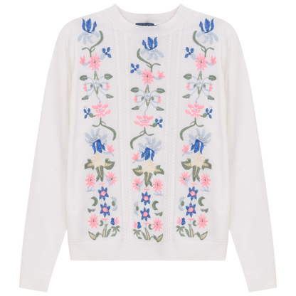 Floral Embroidered Sweater White