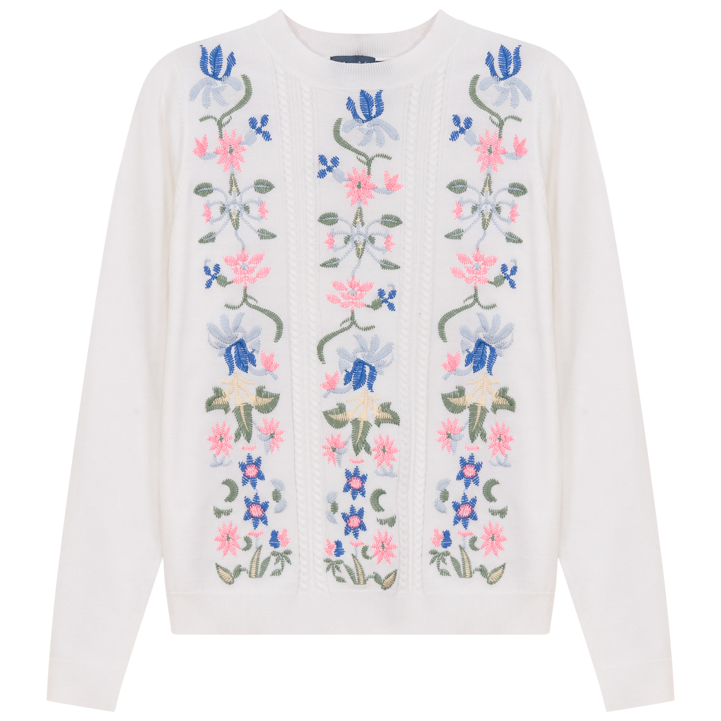 Floral Embroidered Sweater White
