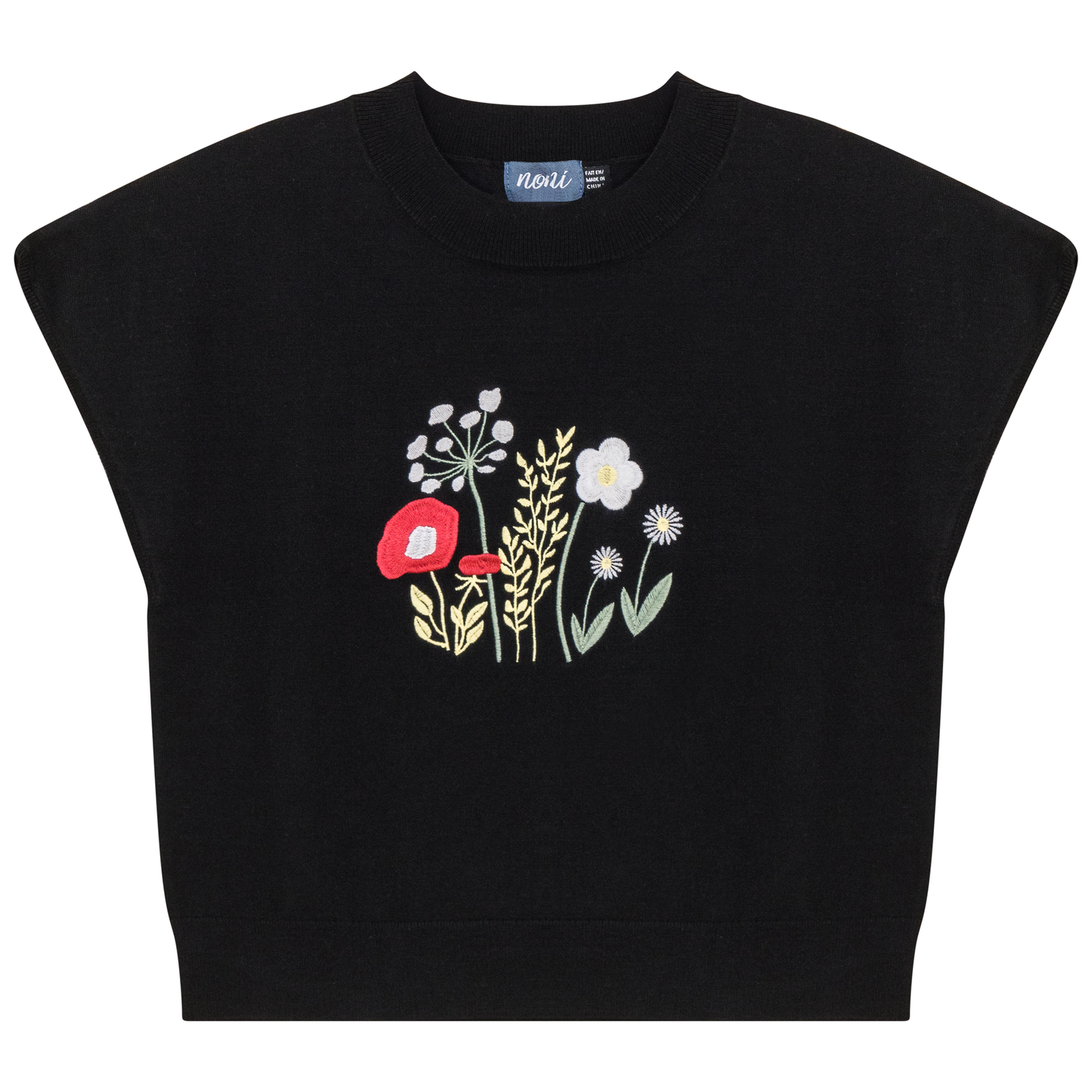 Floral Embroidered Crop Vest Black