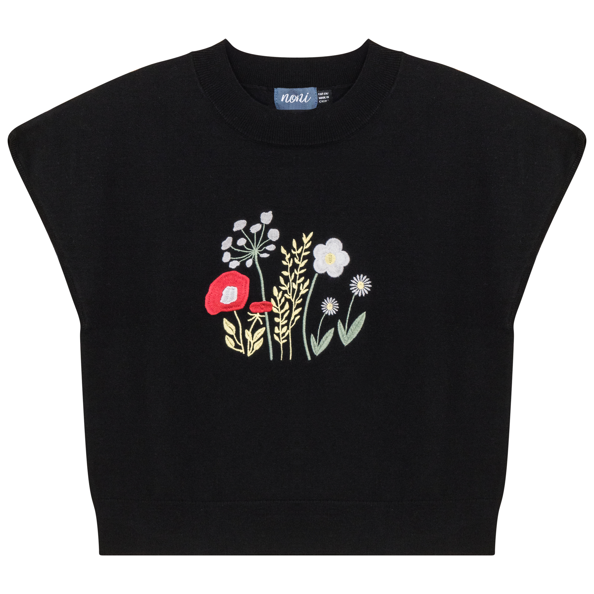 Floral Embroidered Crop Vest Black