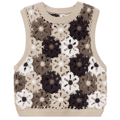 Floral Crochet Vest Beige