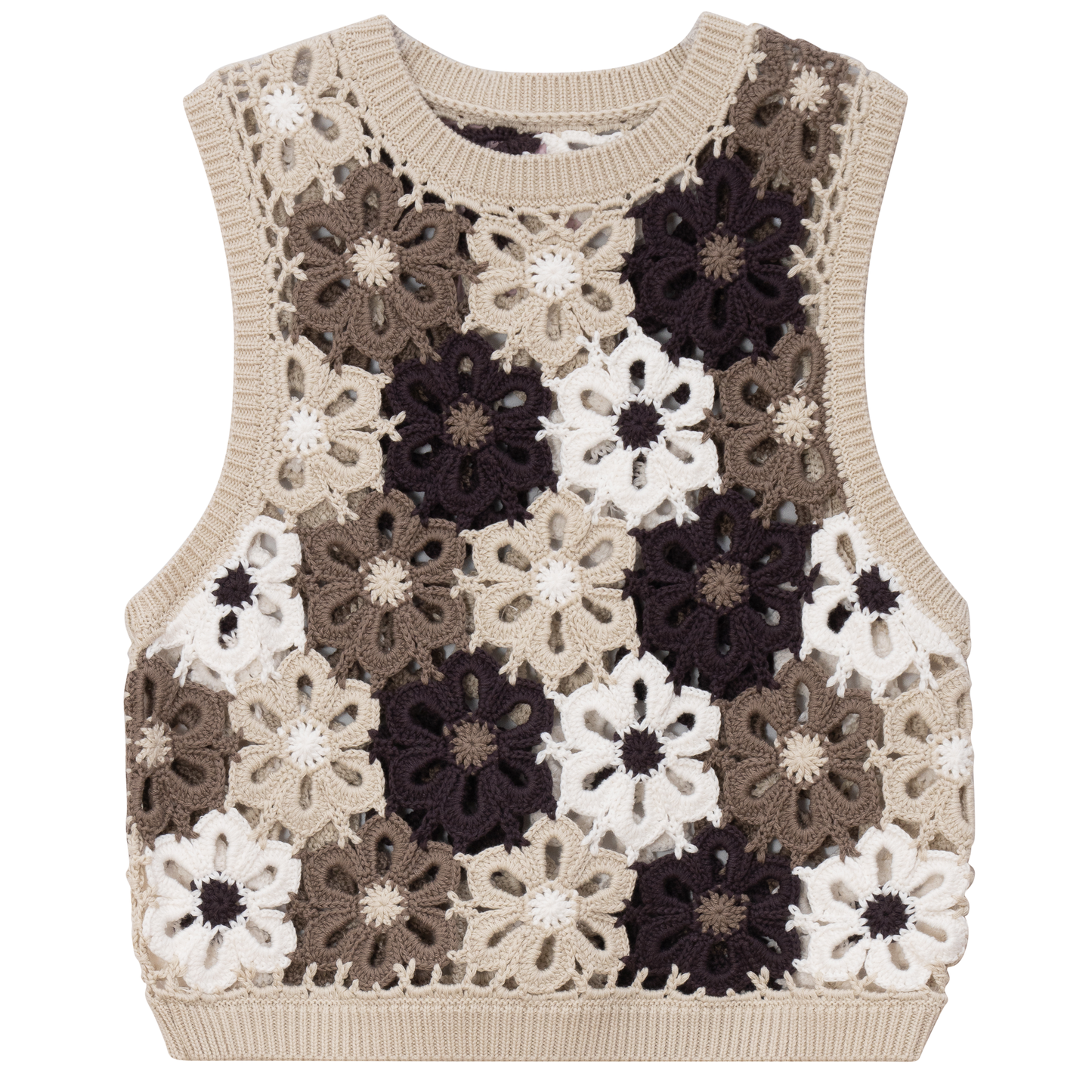 Floral Crochet Vest Beige