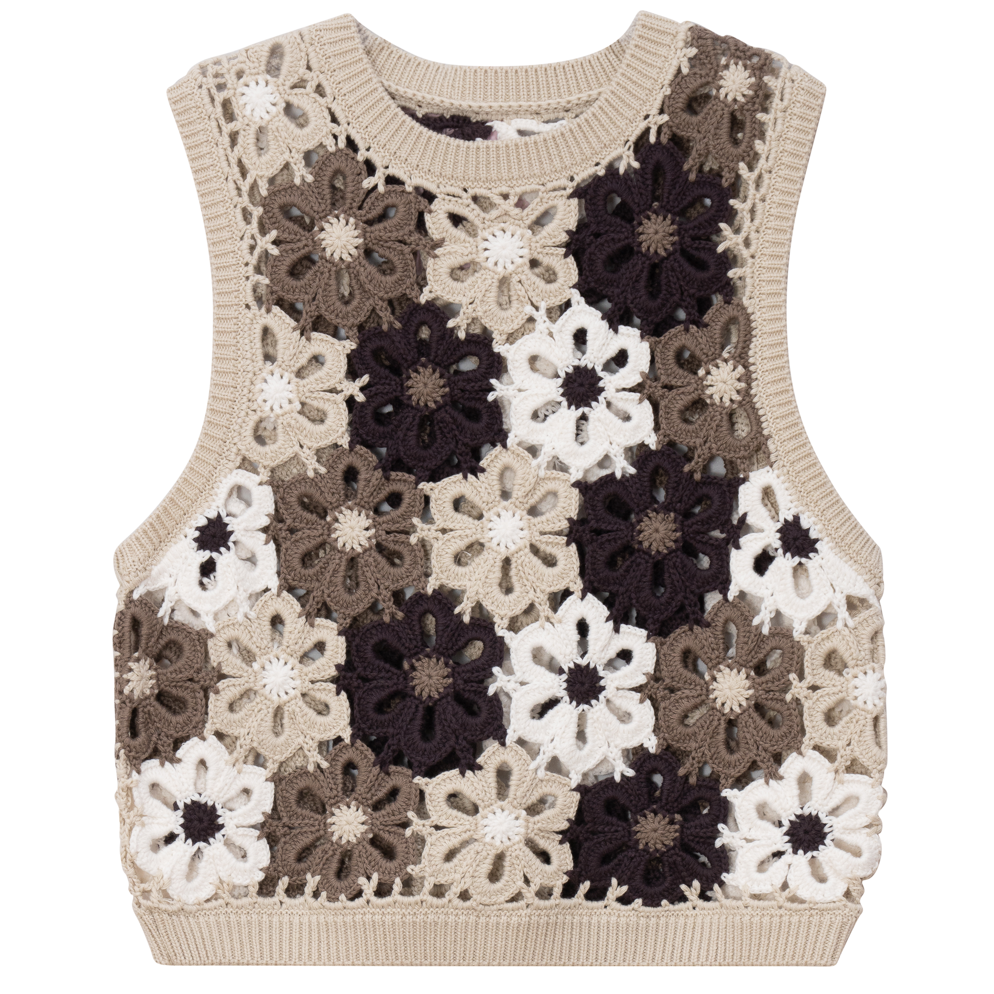 Floral Crochet Vest Beige