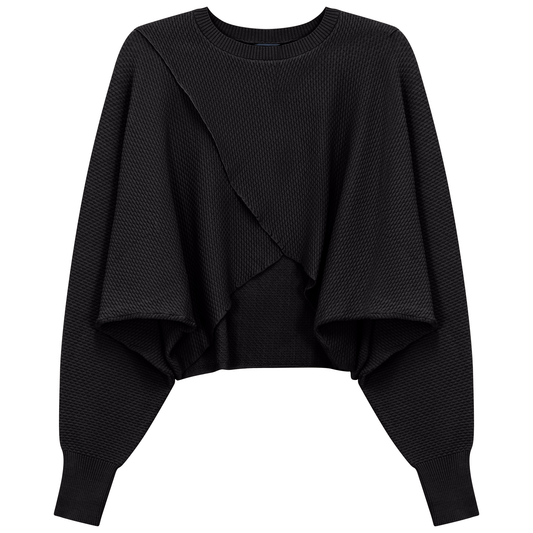Cropped Wrap Sweater Black
