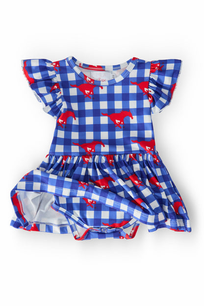 SMU Plaid Mustang Flutter Twirl Bodysuit
