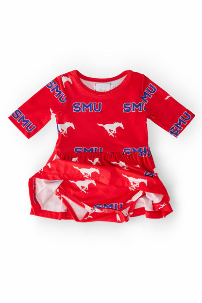 SMU Red Mustang 3/4 Sleeve Twirl Bodysuit