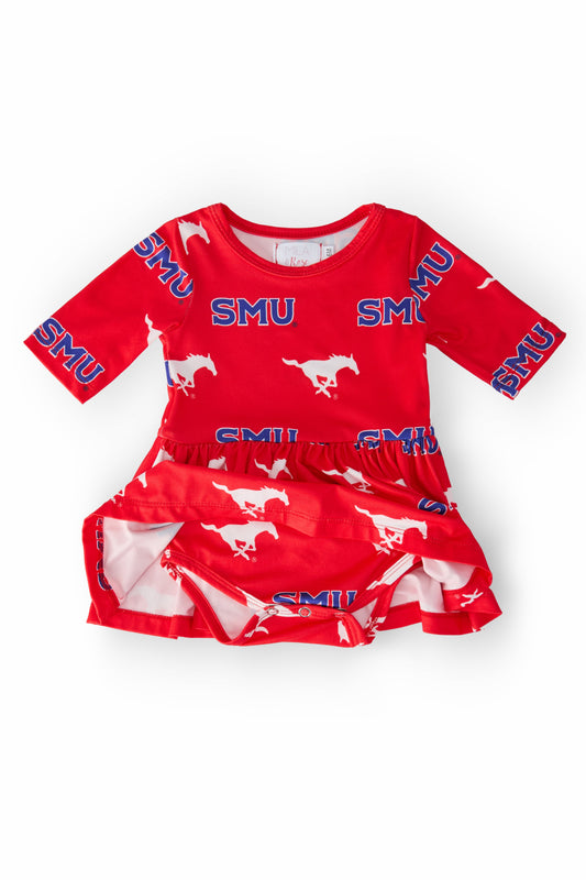 SMU Red Mustang 3/4 Sleeve Twirl Bodysuit