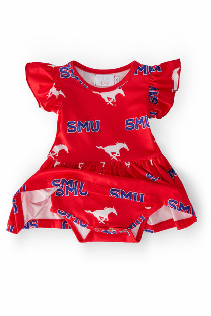 SMU Red Mustang Flutter Twirl Bodysuit